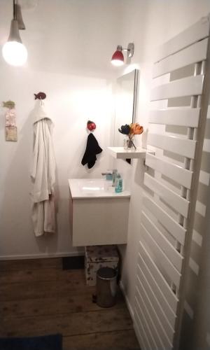 科涅克La maison de Dom的白色的浴室设有水槽和镜子