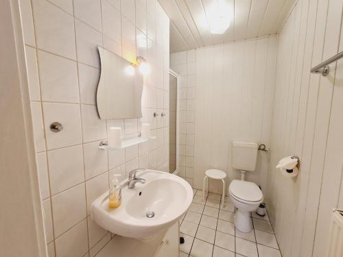 巴斯托夫Küstenhaus Fewo klein的白色的浴室设有水槽和卫生间。