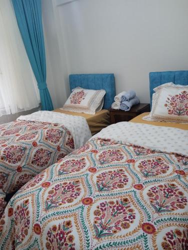 伊斯坦布尔Hisar Apartments的两张睡床彼此相邻,位于一个房间里