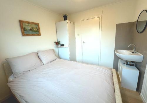 比伦Helmpol的卧室配有白色的床和水槽