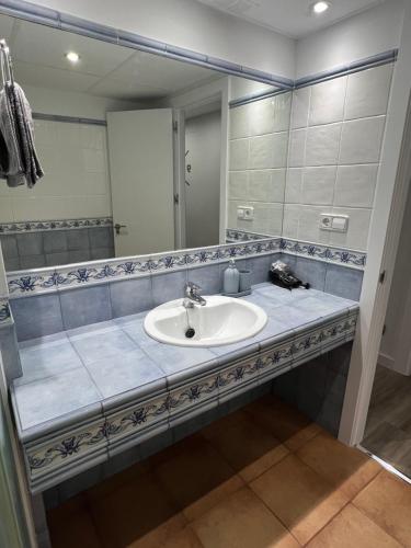 萨拉戈萨Apartamento en Zaragoza con parking的一间带水槽和大镜子的浴室