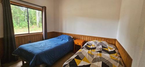 比亚里卡Casa de campo Villarrica的一间卧室设有两张床和窗户。