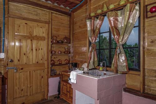 SalcoatitánCabañas Gonzalez的小屋内的厨房设有水槽和窗户