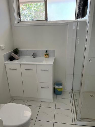 伊丘卡伊楚卡度假屋的浴室配有卫生间、盥洗盆和淋浴。