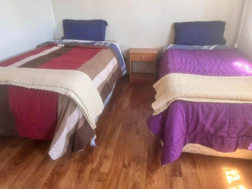 卡斯特鲁Hostal Sandrita的两张睡床彼此相邻,位于一个房间里