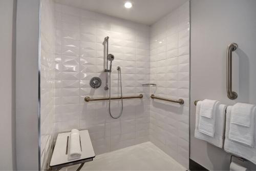 纽约SpringHill Suites by Marriott New York Midtown Manhattan/Park Ave的带淋浴的浴室和玻璃门