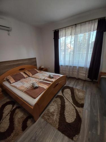 沙罗什保陶克Aquatherma Apartman的一间卧室设有一张床和一个大窗户