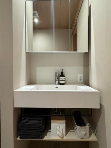 直岛町ARTISANAL的浴室设有白色水槽和镜子