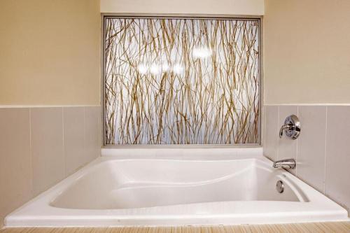 巴拿马城Studio Coliving Hotel的带窗户的浴室内的白色浴缸