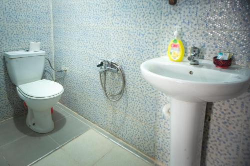 舍夫沙万Dar Chourafa Riad的一间带卫生间和水槽的浴室