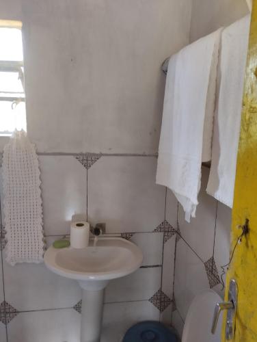 SapopemaPousada 4 estações/chalés的浴室配有盥洗盆、卫生间和毛巾。