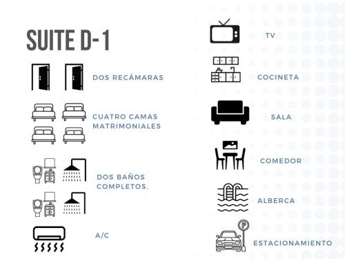 阿卡普尔科Suite Victoria Acapulco的一套黑色的家具和物品符号