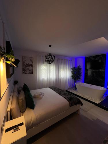 马德里Apartamento marqués的卧室配有床和浴缸