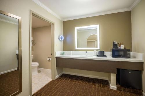 红木城贝斯维斯特红木城酒店的一间带水槽和卫生间的浴室以及一台电视。