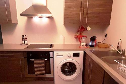 普纳奥亚E KOMO MAI的厨房配有洗衣机和水槽