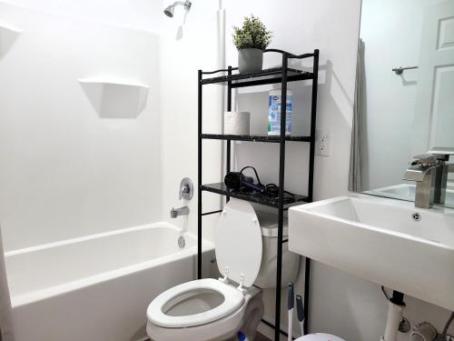 塔拉哈西One room in a renovated duplex house near FSU的白色的浴室设有卫生间和水槽。