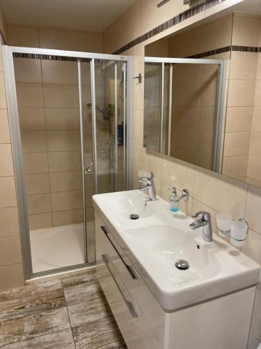 KunvaldChata Kunvald的浴室配有白色水槽和淋浴。
