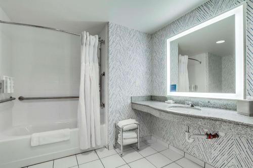 路易斯威尔东北路易斯维尔希尔顿花园酒店的带浴缸、水槽和镜子的浴室