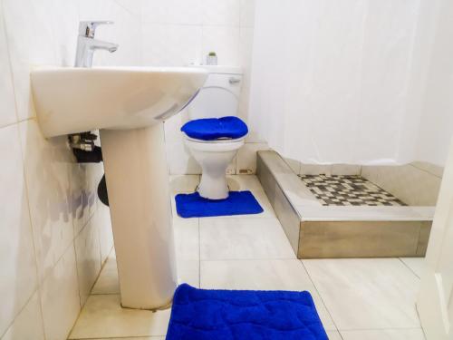 利文斯顿Wanita Apartments的浴室配有卫生间、盥洗盆和浴缸。