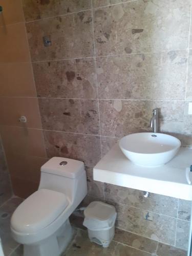 巴耶杜帕尔caribepremiumvalledupar的浴室配有白色卫生间和盥洗盆。