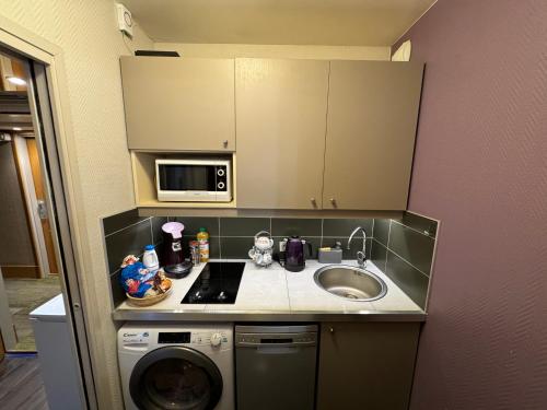 伊西莱穆利诺ALTAMIRA (Paris Expo - Porte de Versailles)的一个带水槽和洗衣机的小厨房