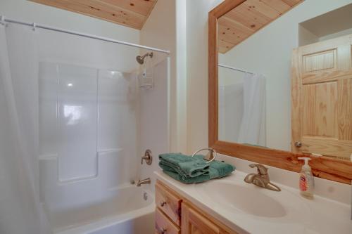 Hines Vacation Rental with Grill Walk to Lake!的一间带水槽、淋浴和镜子的浴室