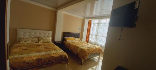 奥鲁罗Sofia的一间卧室设有两张床和窗户。