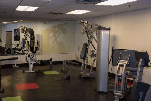 温尼伯温尼伯市中心丽笙酒店 的健身房设有数台跑步机和有氧运动器材
