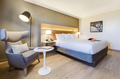 纳什维尔纳什维尔机场雷迪森酒店的配有一张床和一把椅子的酒店客房