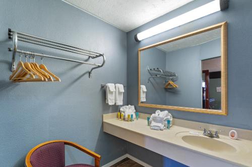 威廉斯堡Williamsburg Suites的一间带水槽和镜子的浴室