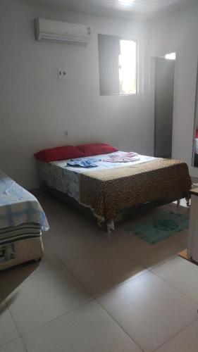 吉巴拉那Pousada ji Paraná的卧室位于客房的角落,配有一张床
