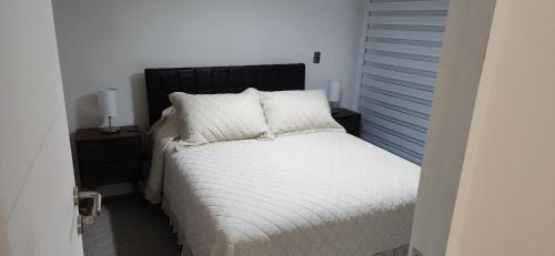 科金博Departamento Coquimbo的一间卧室配有带白色床单和枕头的床。