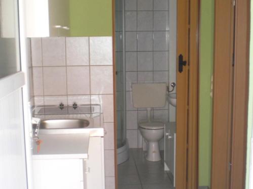 NeuendorfFerienwohnung Neuendorf的一间带水槽和卫生间的小浴室