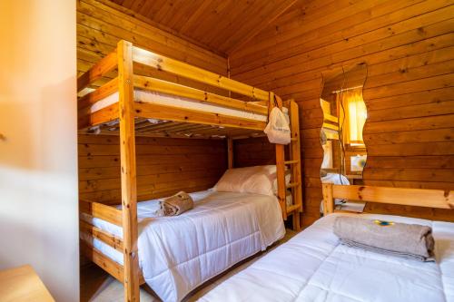 托雷德尔格拉戈普奇Italia Family Camping Village Viareggio的小木屋内一间卧室配有两张双层床