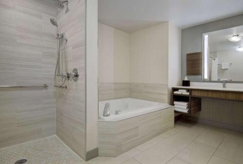 圣露西港圣露西港/美国职业高尔夫球协会村希尔顿花园酒店的带浴缸和盥洗盆的浴室