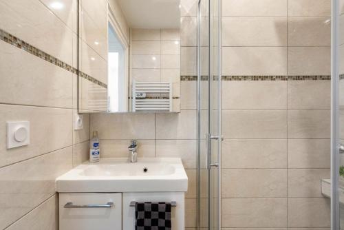 里昂Lyon Séjour Chambre Cozy pour une personne chez l habitant的一间带水槽和淋浴的浴室
