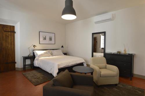 佛罗伦萨托斯卡内利古宅酒店的一间卧室配有一张床、一张沙发和一把椅子