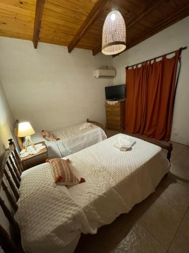 科洛尼亚-德尔萨克拉门托Lo de Adela Incluye 2 bicis的一间卧室配有两张单人床和一盏灯。