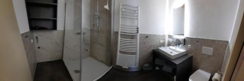 里茨勒恩Schöne Aussicht的带淋浴和盥洗盆的浴室