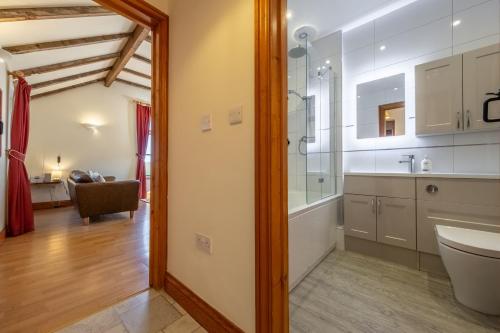 RoughtonThe Felmingham的带淋浴、卫生间和盥洗盆的浴室