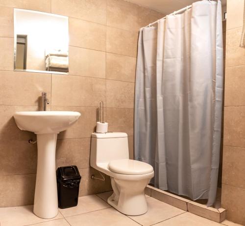 阿雷基帕La Puerta Del Sol的浴室配有卫生间、盥洗盆和淋浴。