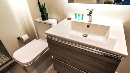 迈阿密Smart Brickell Hotel的一间带水槽和卫生间的浴室