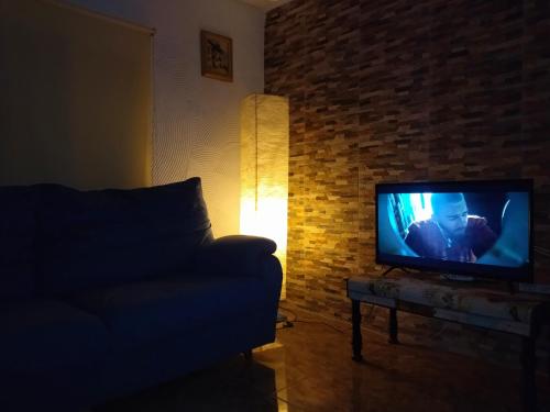 卡塔赫纳Habitación natural rústica的一间带电视和沙发的客厅