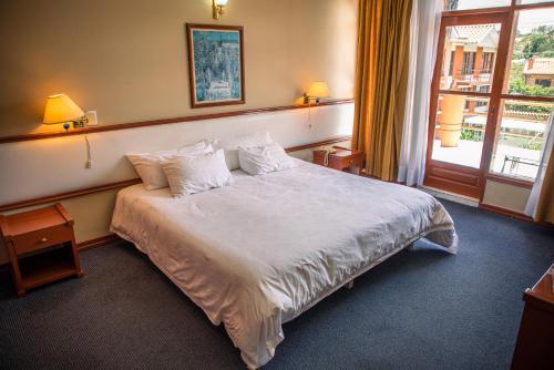 塔里哈Hotel Viña del Sur的卧室配有一张大白色床和窗户