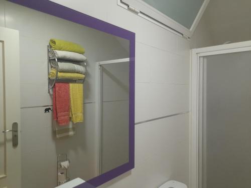 皮诺斯赫尼尔Apartamento Erillas的浴室内的镜子,墙上有毛巾