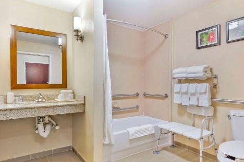 威尔森Comfort Suites Wilson - I - 95的带浴缸、盥洗盆和卫生间的浴室