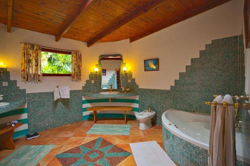 塔卡马卡Coté Sud - Unique Villa & Bungalows Intendance Road的带浴缸和盥洗盆的浴室