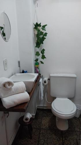 彼得罗波利斯Apartamento aconchegante em Petrópolis的浴室配有白色卫生间和盥洗盆。