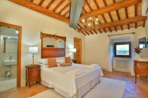 奥维多Pietra Campana Italian Villa Orvieto的一间带大床的卧室和一间浴室
