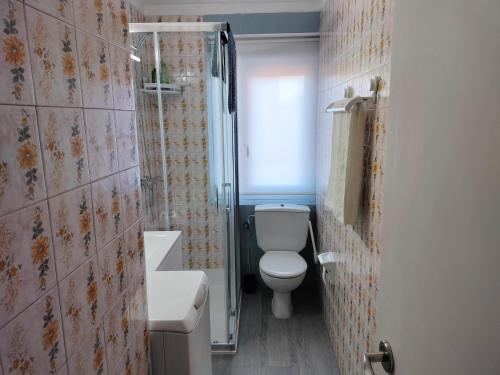 圣多明各德拉Casa Tito的浴室配有卫生间、淋浴和盥洗盆。
